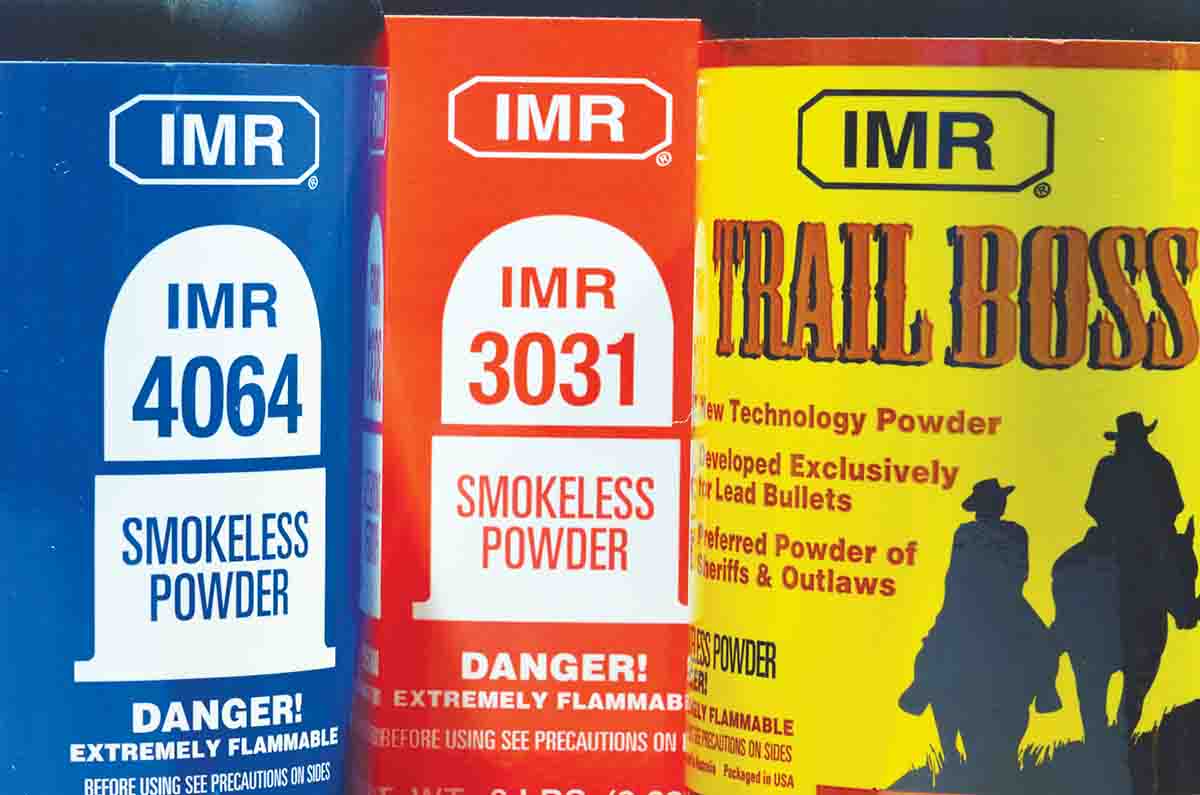 Three powders that all performed well, albeit with different bullets. The choice of IMR-4064 or IMR-3031 would depend on which is more accurate with the 165- or 170-grain bullets, while Trail Boss and the Hornady 125-grain HAP proved an accurate and hard-hitting small-game combination.